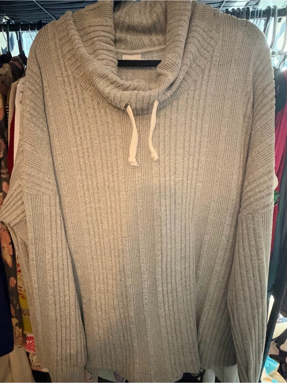 Crescent Drive- Cozy Ribbed Cowl Neck Sweater - Light Gray EUC